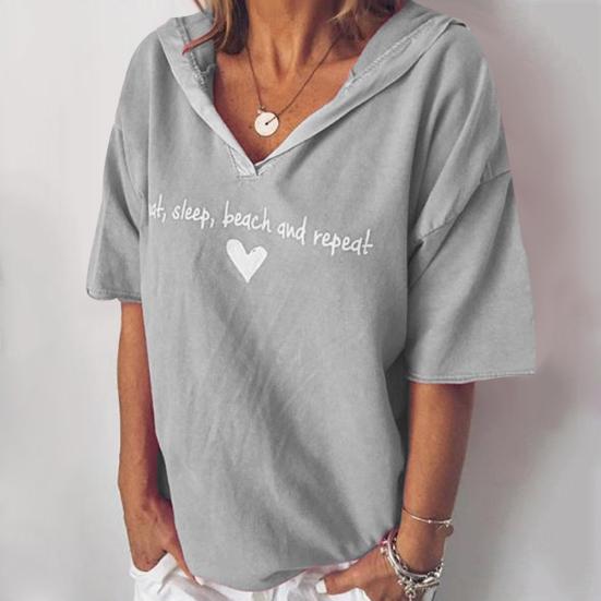 Летние однотонные женские толстовки с короткими рукавами и принтом сердца с буквенным принтом, футболка с капюшоном