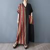 DIMANAF 2025 Летнее Женское Длинное Платье Большого Размера Винтажное Базовое Полосатое С Карманом Оверсайз Повседневное С Принтом Свободное Платье