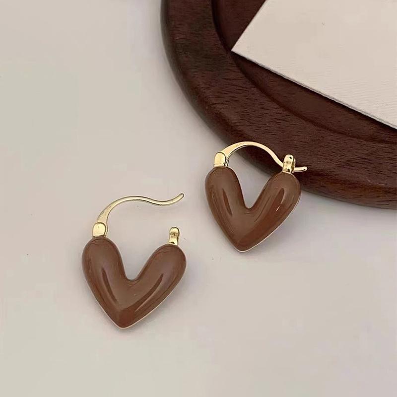 French Romantic Wine Red Enamel Heart Shaped Pendant Earrings Fashion Jewelry For Women Eardrop Accessories