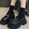 Platform Small Leather Shoes Loafers Women's 2024 New Round Head Small Leather Shoes Women's Thick Heel Single Shoes British Style Women's Shoes