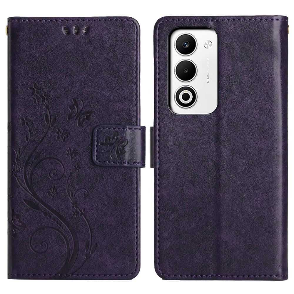 For Oppo A5 4G Leather Wallet Case Butterfly Flower Imprint Phone Cover with Strap