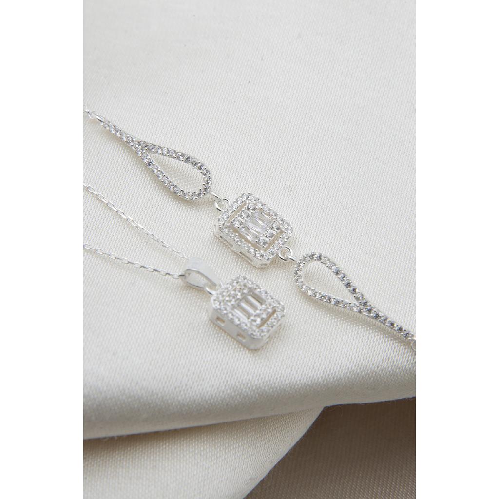 Женский багет Модель 925 Серебряное ожерелье Браслет Набор