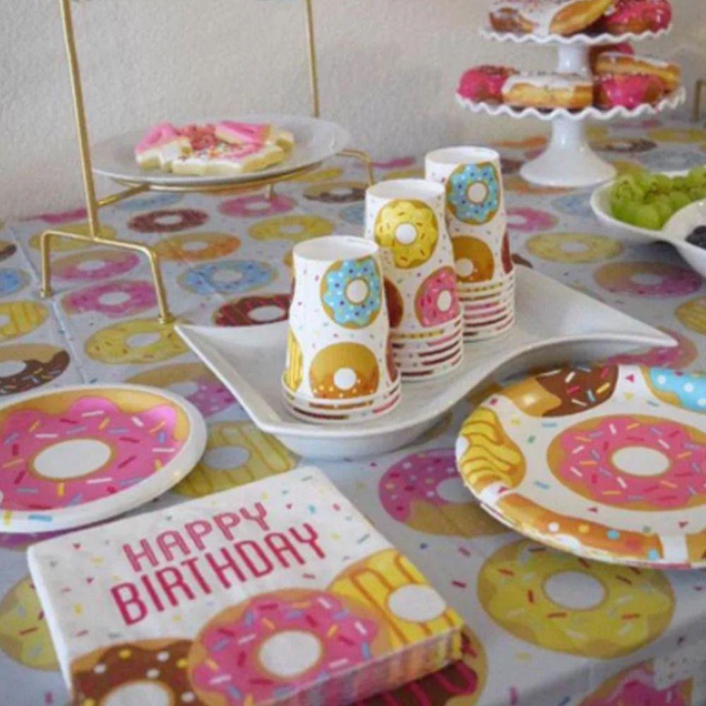 Rectangular Donut Tablecloth Plastic Donut Table Cover Birthday Party Party Decor