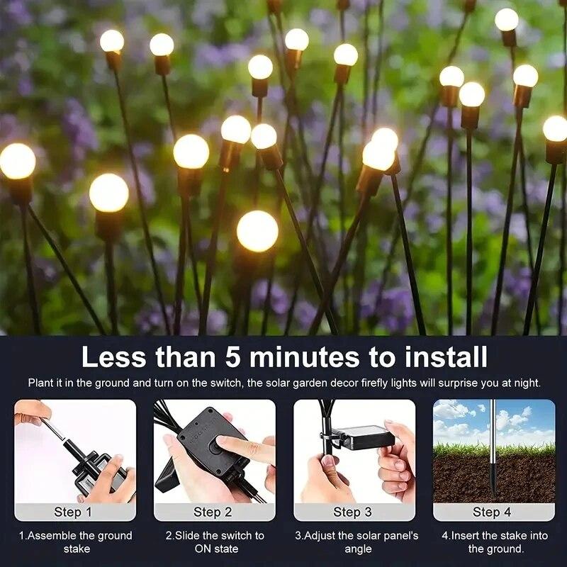 10 лампочек, садовая лампа на солнечной батарее, светодиодная лампа FireflyGround Plug, работающая от ветра, лампа для украшения сада в Рамадан