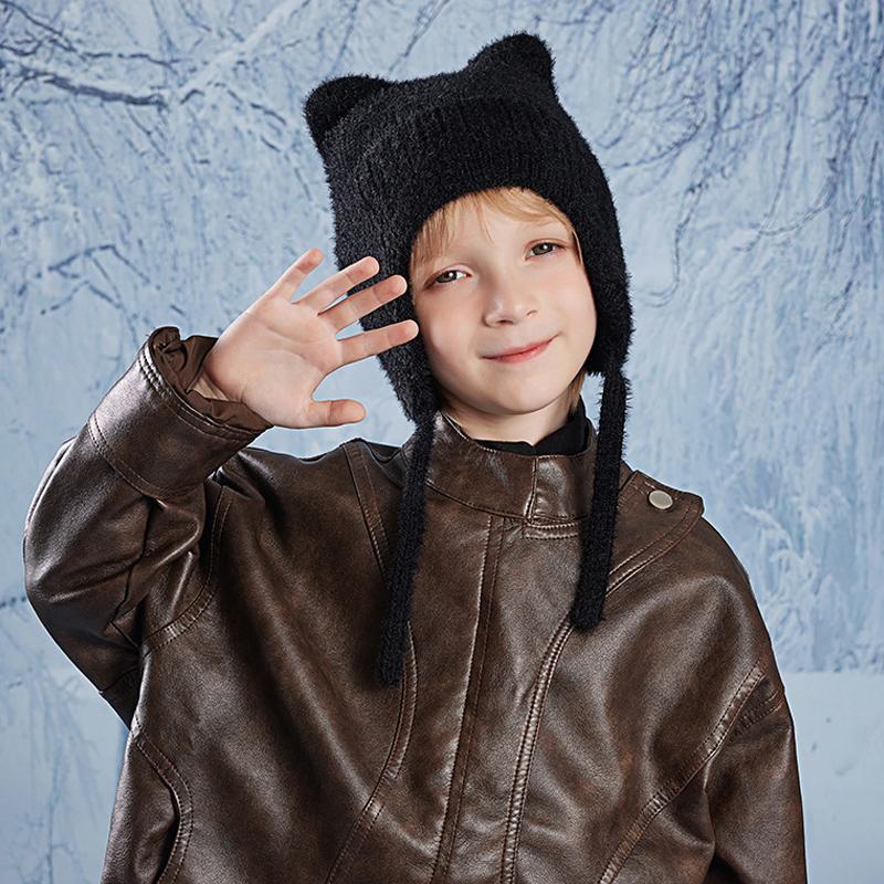 Детская шапка зимняя для мальчиков и девочек, теплая, защитная шапка для ушей, вязаная шерстяная шапка с мультяшными ушками для кошек