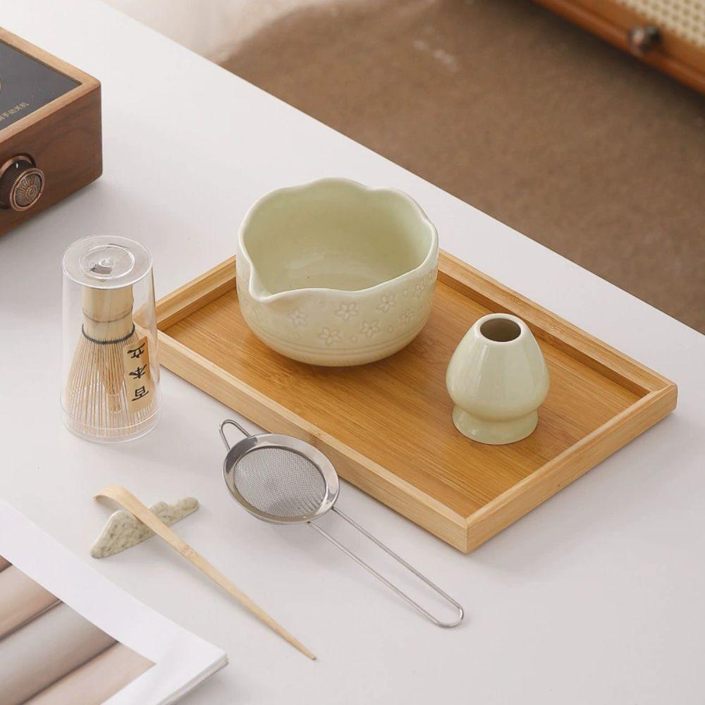 Набор из 6 керамических чаш для матча, бамбуковая ложка для чая, традиционный набор для матча для любителей чая, подарки