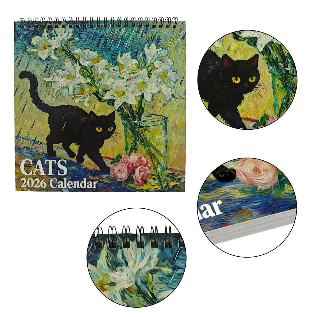 Large Grid 2026 Cat Calendar, with Marked Holidays, Cute Wall Planner for Home Office, Purrfect Gift for Cat Owners