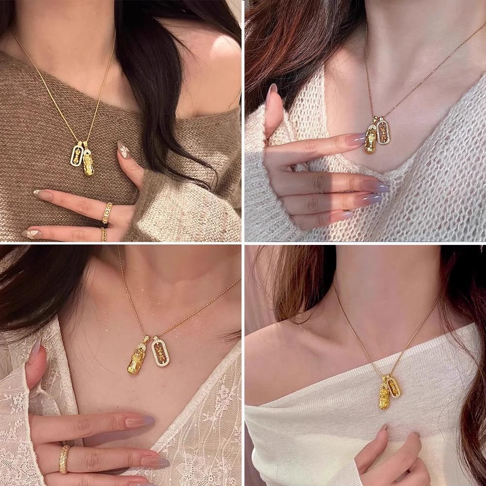 ANENJERY Золотое геометрическое ожерелье с подвеской Pixiu Beast Zircon для женщин, уникальный тренд, легкая роскошь, изысканный свитер, цепочка, ювелирное изделие, подарок