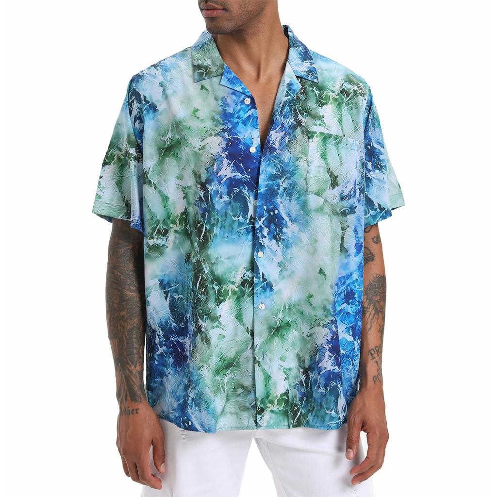 Гавайская рубашка для мужчин, мужские винтажные рубашки для боулинга на пуговицах, летняя пляжная рубашка с коротким рукавом