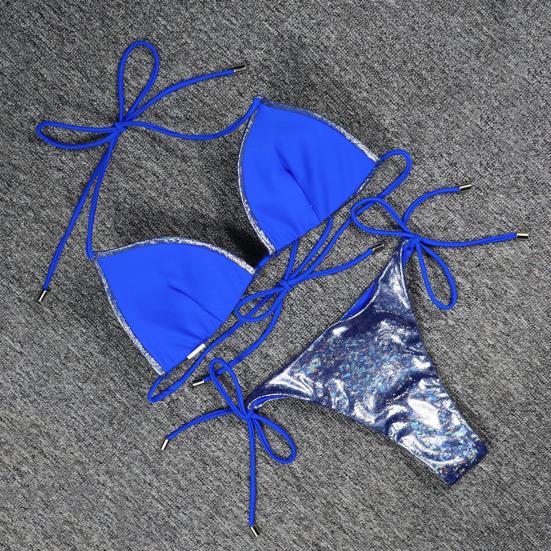 2 Pcs/Set Women Bikini Set Smooth Surface Reflective Padded Wire Free