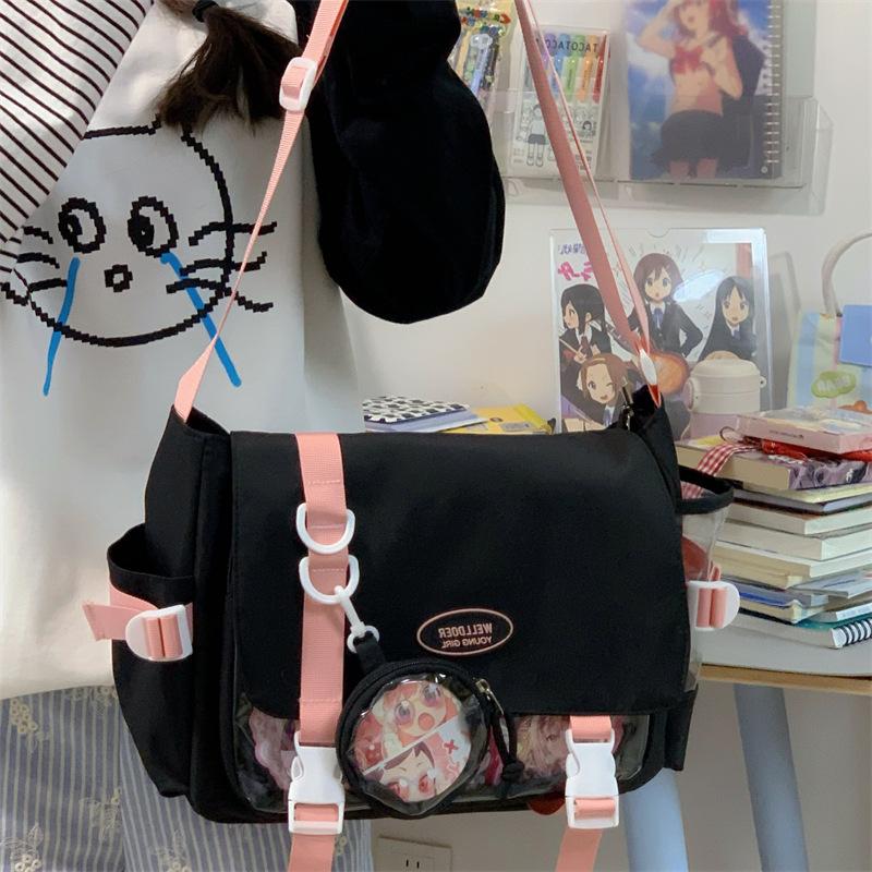 College Wind Joker Simple Large Capacity Postman Bag Female Transparent Baby Bag Pain Bag Tutorial Bag Slung Shoulder Bag.