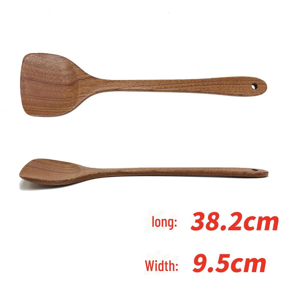 Ebony Wooden Spoon Set - Personalized Long Handle Soup Spoon & Non-Stick Pan Spatula