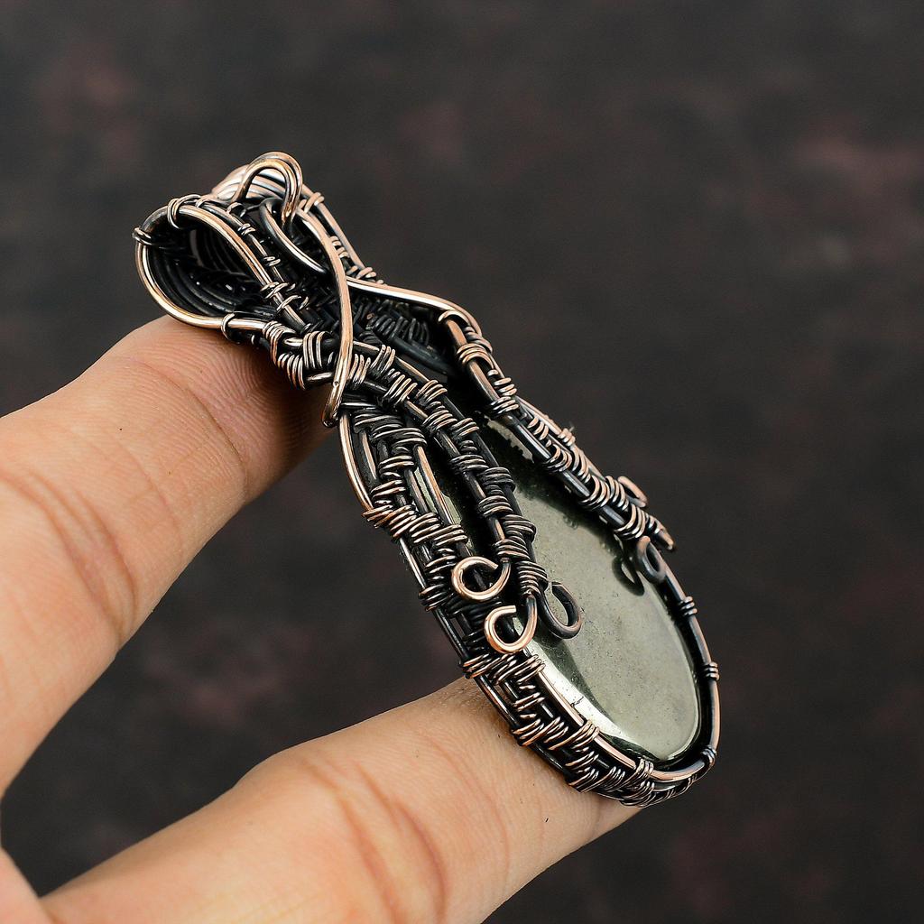 Подвеска Apache Pyrite, медная проволочная обернутая подвеска, ручная работа, проволочный дизайн, ювелирные изделия, драгоценный камень, медные украшения, подарок для матери, лечебный камень