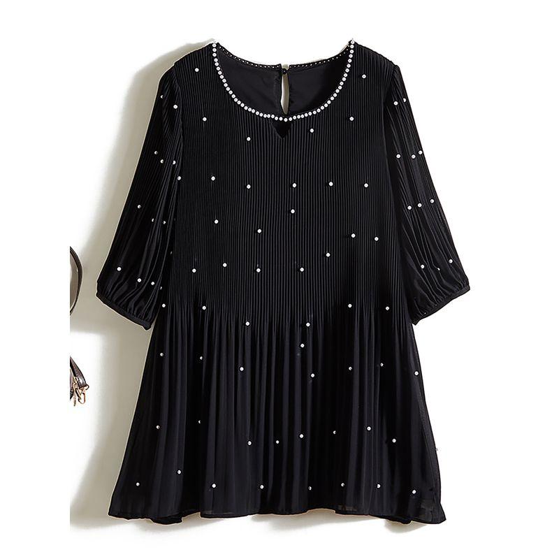 Japan Foreign Trade Order! Ten Thousand Yuan Top Goods White Pearl Round Neck High Elasticity Inclusive Pleat Dress Women's Short Skirt Summer