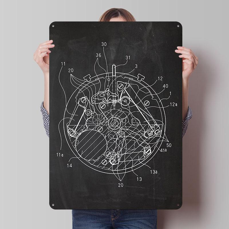 Watch Mechanism Tinplate Posters Customizable Wall Art Retro Vintage Metal Signs for Home Room Garage Decoration Gaming Garden