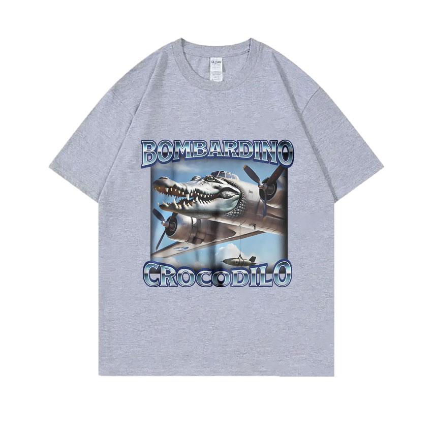 Bombardiro Crocodilo Funny Crocodile Plane Bomber Meme T-shirts Men Women Gothic Vintage T Shirts Casual Humor Oversized T Shirt