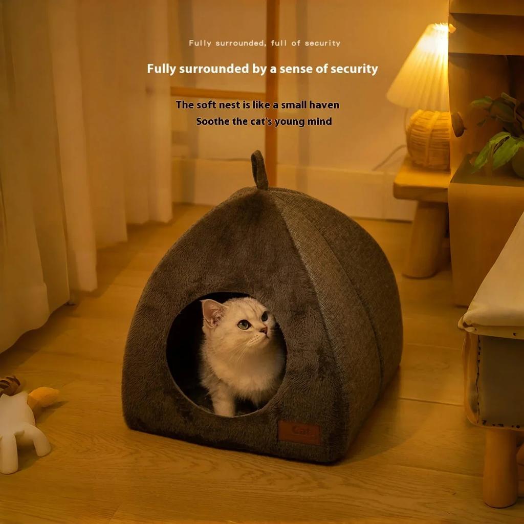 Soft Cat Bed Foldable Kitten House Semi-enclosed Indoor Cats Cave Warm Kennel For Small Dogs Cats Deep Sleep Pets Accessories