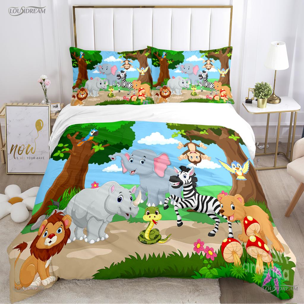 Jungle Animal Cute Casal All Season Duvet Cover Comforter Bedding Sets Soft Quilt Cover and Pillowcases Single/Double/Queen/King
