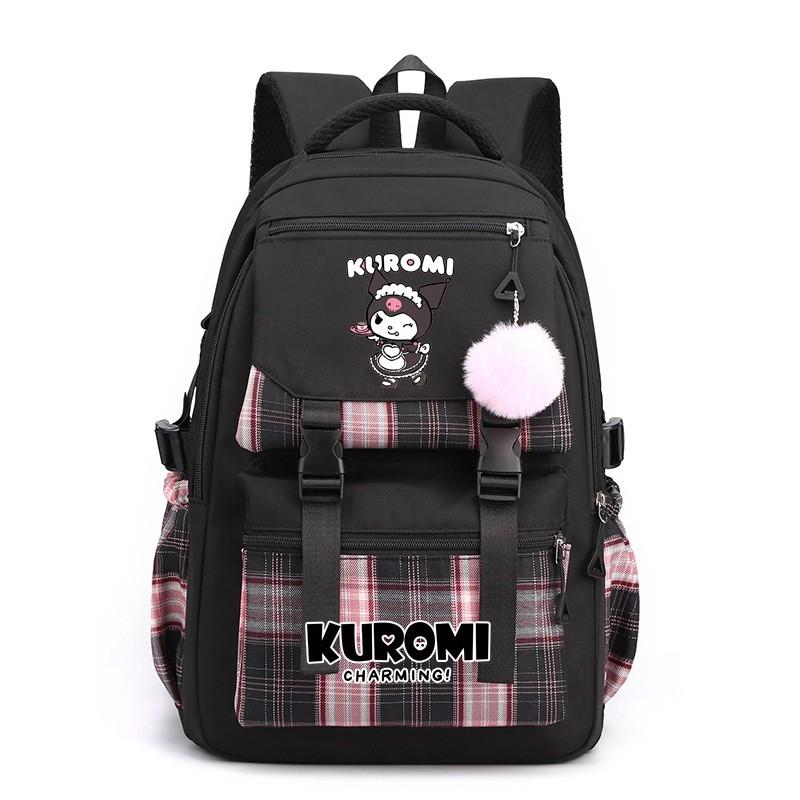Kuromi School Backpack Girls Teens Cartoon Nylon Daypack Sweet Style Student Bag With Padded Shoulder Straps