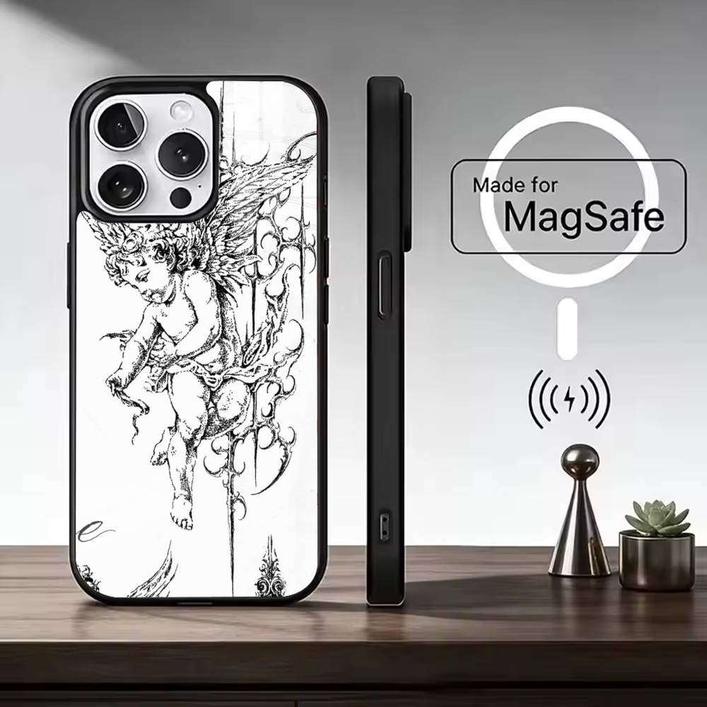 Middle Ages Retro Angel Phone Case For iPhone17,16,15,14,13,12,11 Plus,Pro Magnetic with Magsafe Wireless Charging