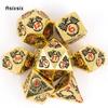7 Pcs Yellow Dragon Metal Dice Solid Metal Polyhedral Dice Set Suitable for Role-Playing RPG Board Game Card Game