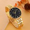 Simple and stylish wristwatch with classic large gold stainless and black Perfect for business or as a women's diamonds, design, accents, waterproof,
