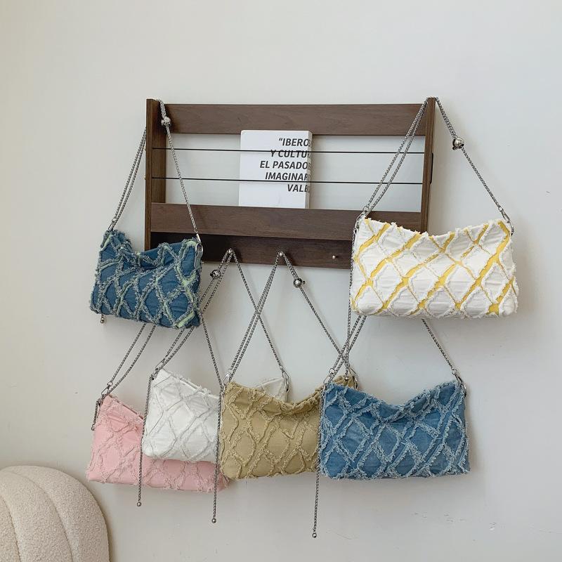 Denim small bag women's 2025 spring and summer new Korean version of fashion diamond shoulder bag casual versatile envelope bag