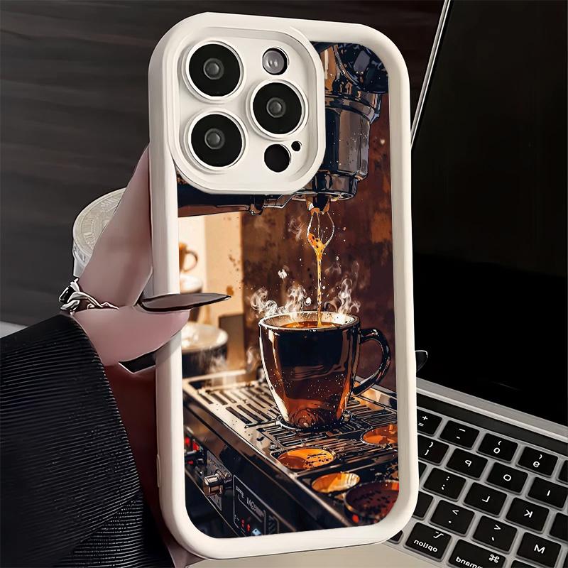 Чехол для телефона iPhone 17 Air 16E 15 16 Pro Max Черный Кофе Модный Стиль Чехол 14 Plus 13 12 Mini Мягкий Силиконовый Fundas