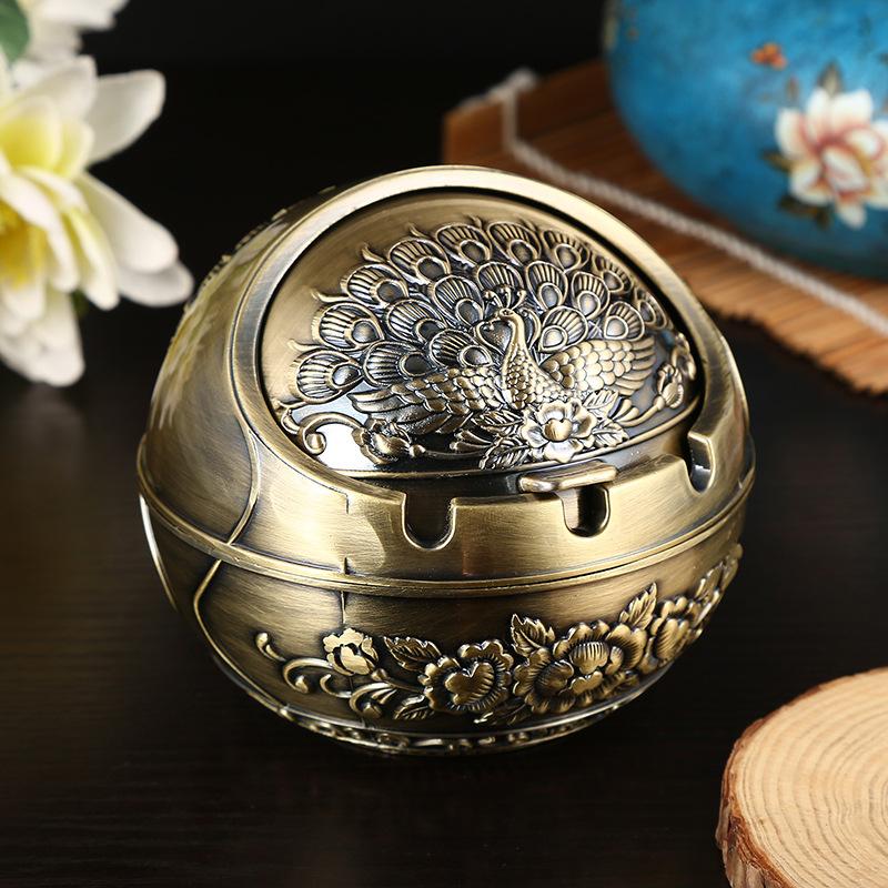 Windproof Ashtray Creative Personality Trendy Metal Cover Fall Prevention Home Living Room Round Ashtray