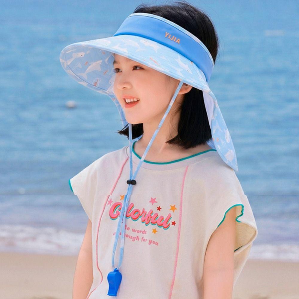 Big Brim Children's Sun Hat Ice Silk Children Beach Cap Kids Whistle Sunscreen Hat Sun Visor