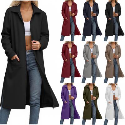 Женская свободная удобная повседневная модная однотонная куртка средней длины с длинными рукавами