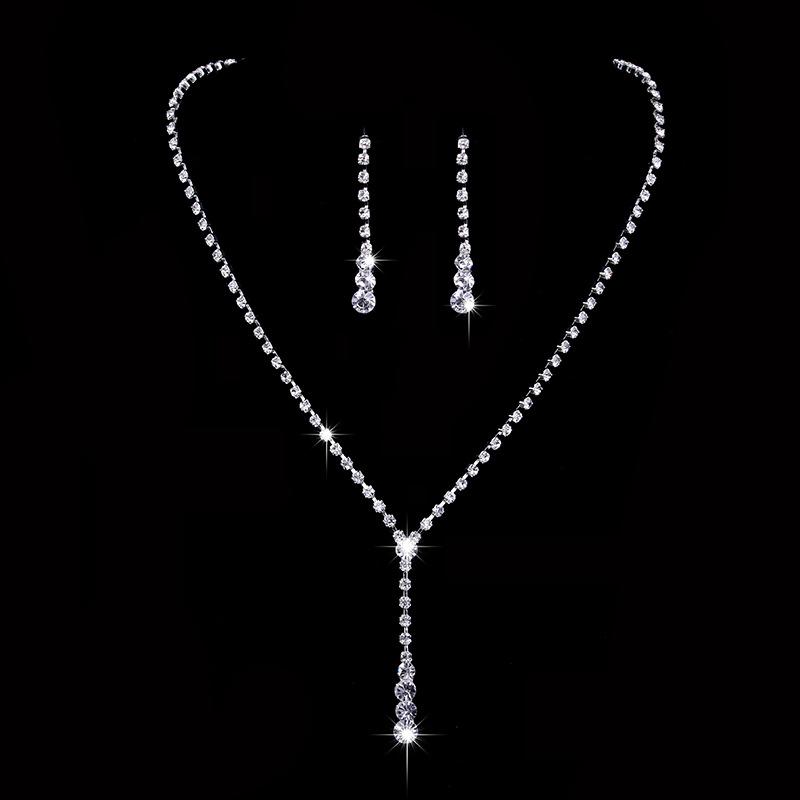 2026 Simple Bridal Jewelry Set Ornaments Light Luxury Zircon Necklace Earrings Bracelet Set Multi-color Selection