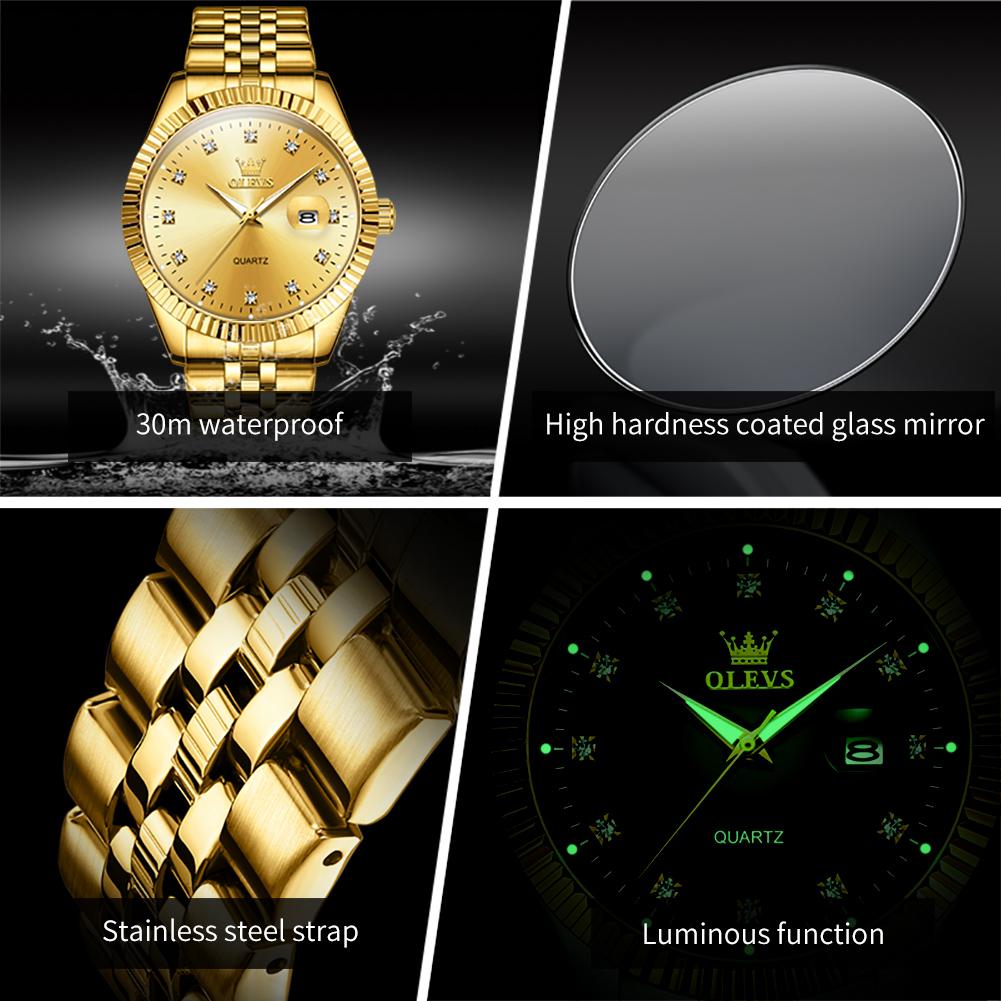 OLEVS 5526 Classic Mens Dress Watch Luminous Waterproof Calendar Stainless Steel Original Luxury Business Quartz Wristwatches
