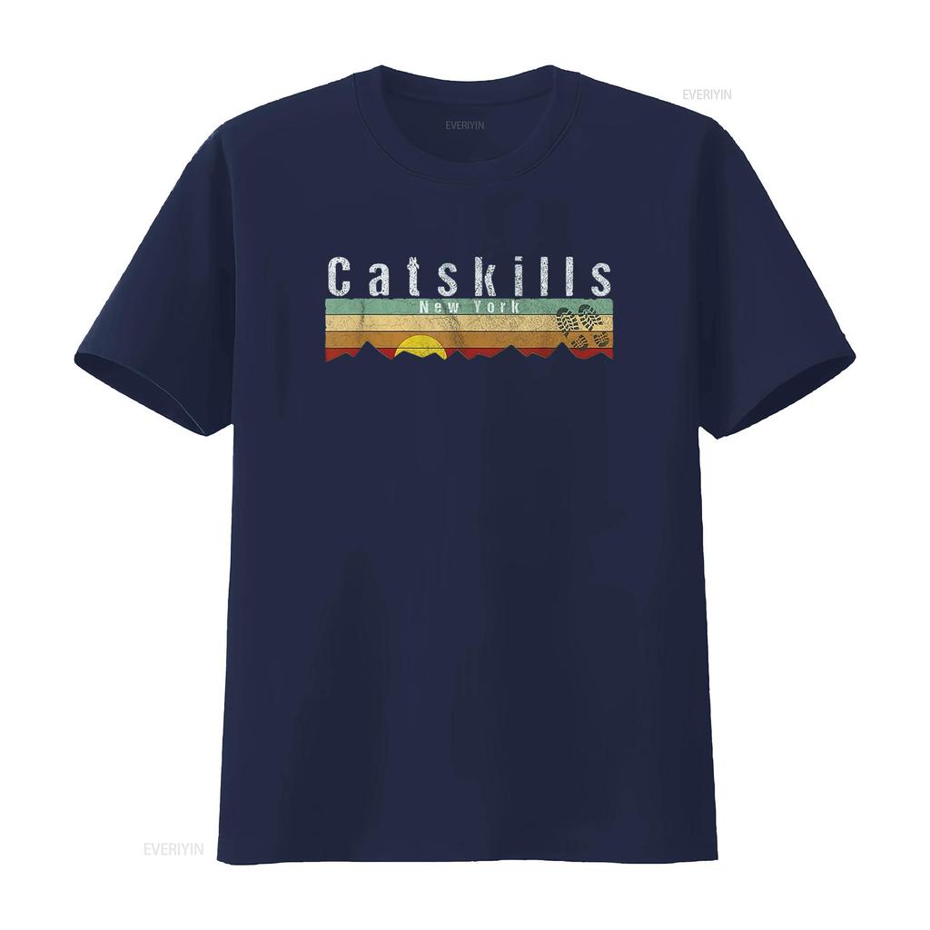 Womens Catskills Ny T Shirt Vintage Hiking Black 2XL vintage Washed Soft homme Stylish Unisex Stretched Slightly Versatile
