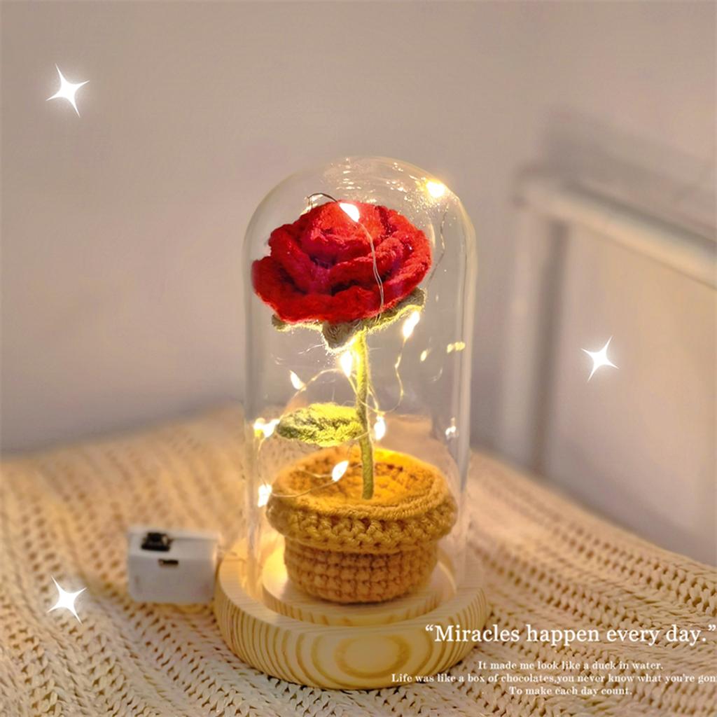 Принц Роуз ручной вязки Букет Готовый Маленький Принц Роза Цветок Бессмертие Любовник Подарок на День Рождения Вязание крючком Подарок на День Святого Валентина