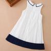 Летние платья для девочек в стиле колледжа, свежие плиссированные платья для детей среднего и старшего возраста, милые и удобные платья без рукавов