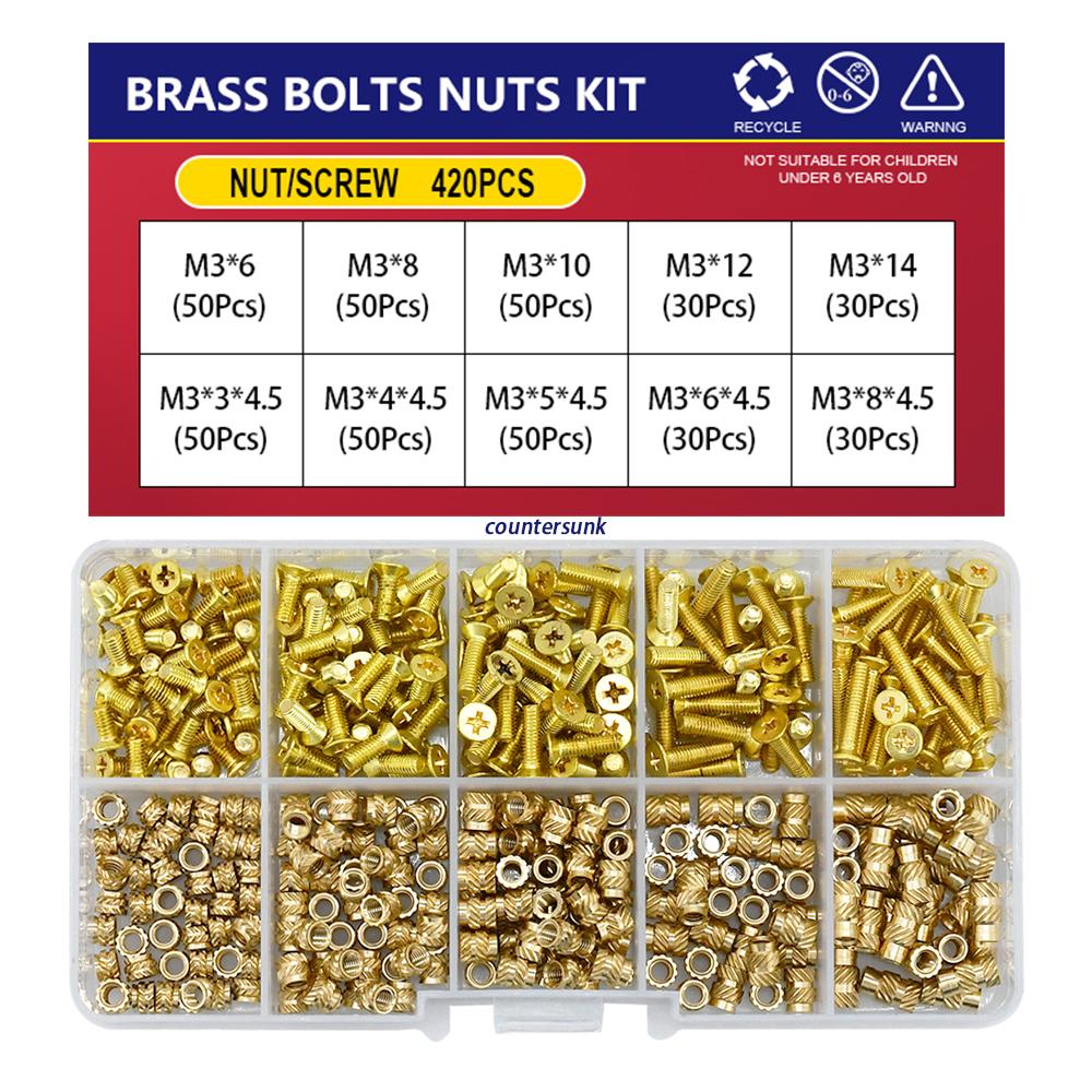 M2 M2.5 M3 M4 M5 Metric Threaded Insert Brass Nuts Bolts Set Countersunk Head Screw Hot Melt Heating Knurled Injection Nut Kits