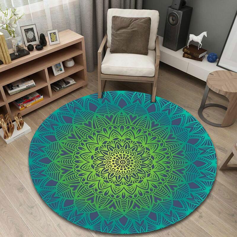 Playful Round Mandala Multicolor Floor Rug, Non-Slip Floor Mat for Nursery