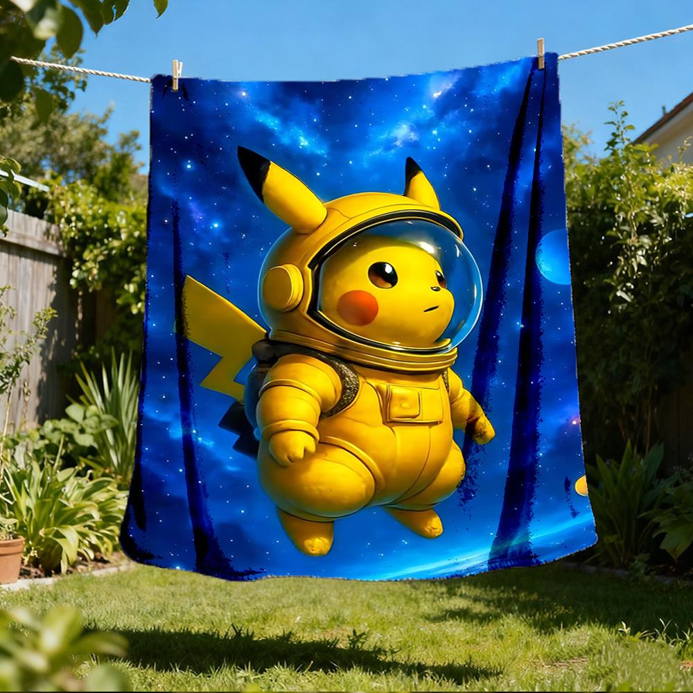 1pc Pikachu Astronaut Outdoor Flannel Blanket, Lightweight Warm Cozy for Travel Camping Office Soft Polyester Fabric