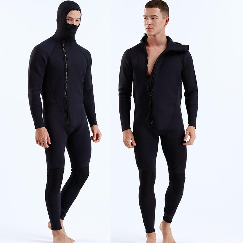 Diving Wetsuit 3mm Fullsuit Hooded Front Zip Thermal Neoprene Men Swimming Snorkeling Water Sports