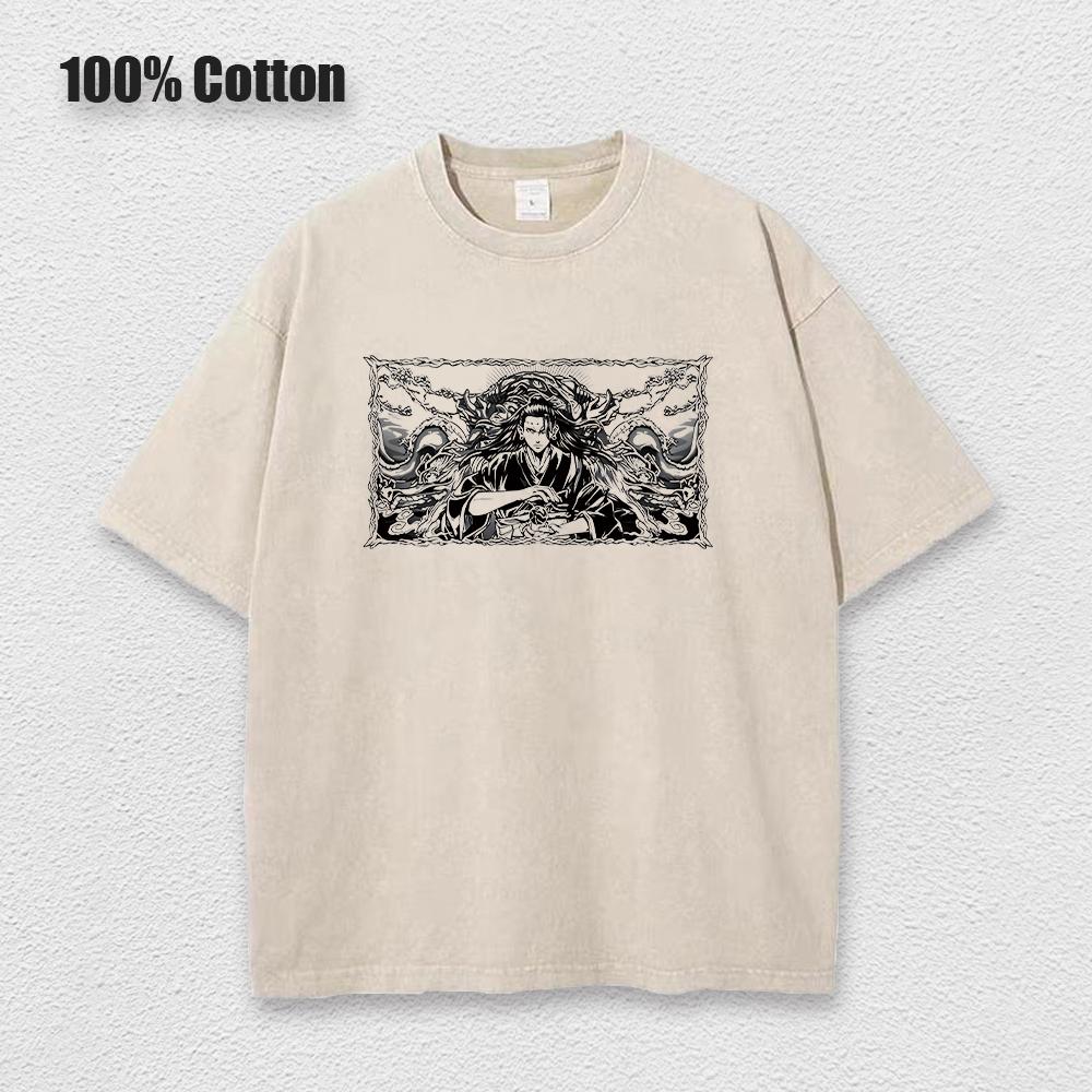 Аниме принтованная винтажная хлопковая футболка мужская футболка большого размера Harajuku летняя футболка с коротким рукавом женская винтажная выстиранная футболка