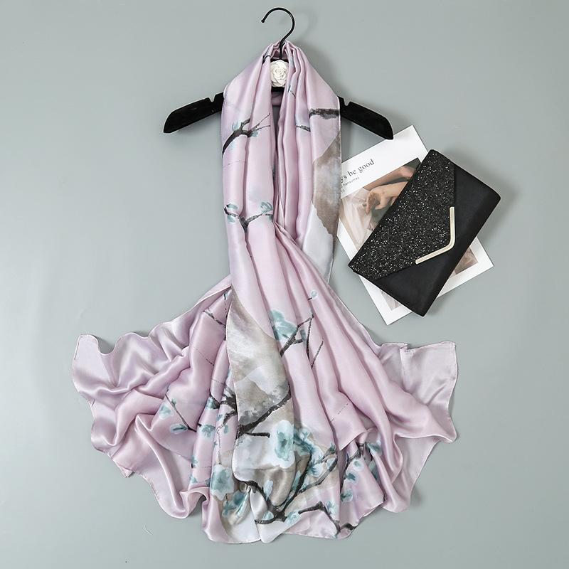 Шелковый шарф с принтом цветка лотоса, ранняя весенняя женская шаль от солнца