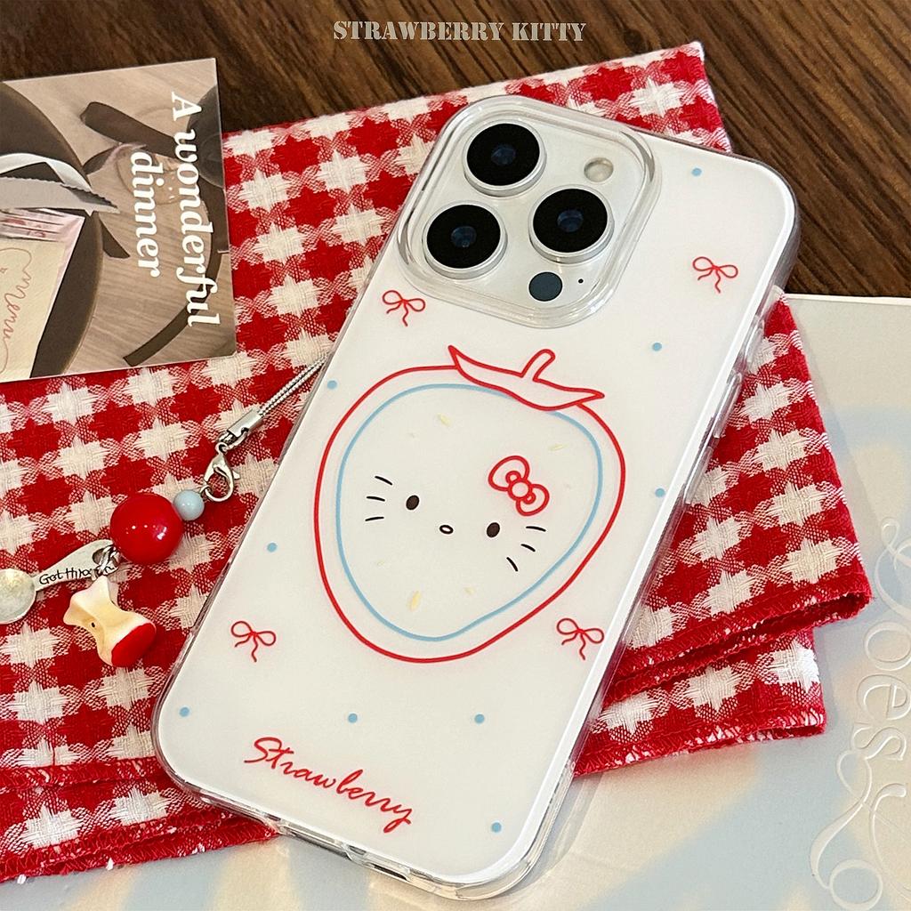Cute Strawberry Cat Apple 16 Mobile Phone Case Applicable To 17pro Max Pendant IPhone 13 Hard 14 Korean
