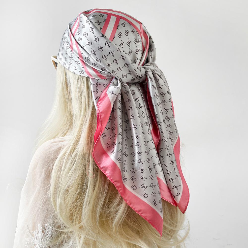Новый шелковый шарф 90 см Женский шарф-палантин Шарф с принтом букв Атласный большой квадратный шарф Шаль