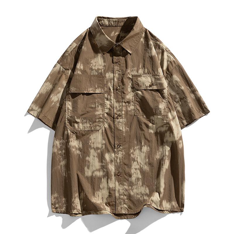 Летние повседневные рубашки мужские свободные с коротким рукавом с принтом свободные отложным воротником мужские рубашки