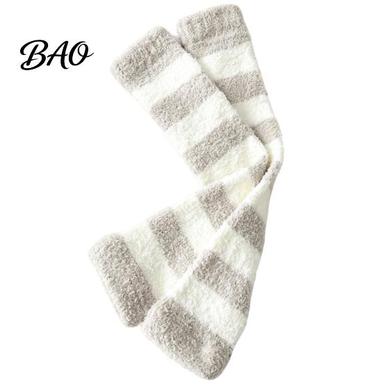 Elastic Thermal Leggings for Home Coral Fleece Leg Warmers Women, Thickened Winter Knee High Cozy Leisure Covers Socks, Striped/Solid Color,