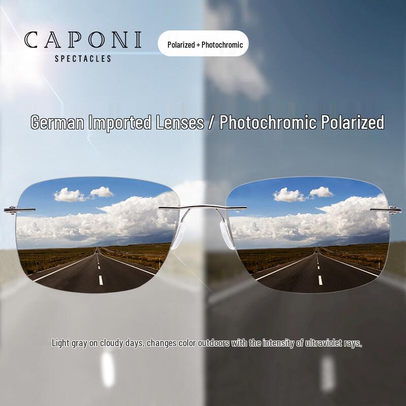 Мужские фотохромные поляризационные солнцезащитные очки CAPONI без оправы