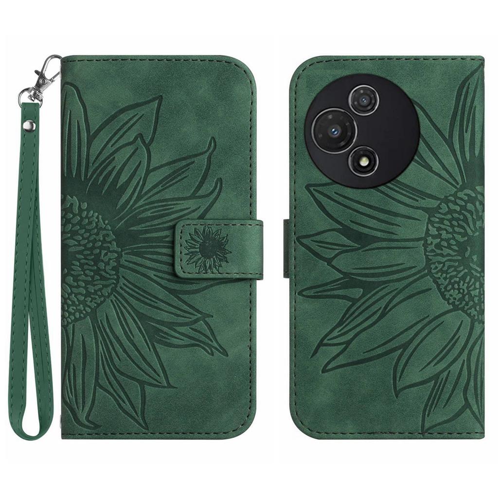 For TCL 60R 5G Case Sunflower Imprint Leather Wallet Phone Cover with Wrist Strap