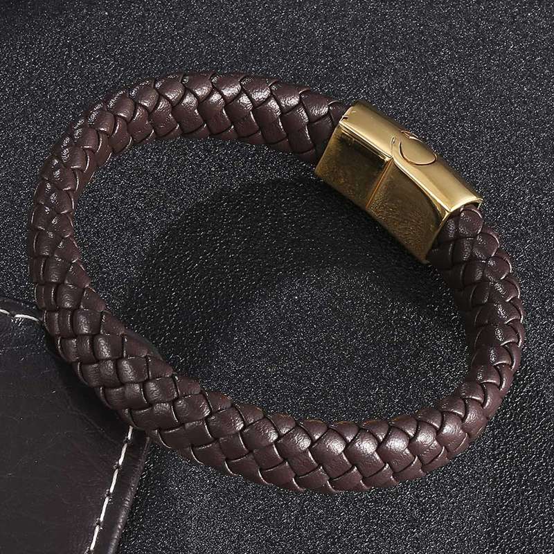Fashion Leather Bracelet Stainless Steel Buckle Men Women Leather Bracelet Jewelry Charm Bracelet