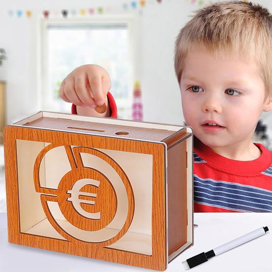 Деревянная копилка со счетчиком-маркером, большая емкость, фунты стерлингов в долларах США, копилка, контейнер для монет, контейнер для наличных денег, банка для экономии денег для детей и взрослых